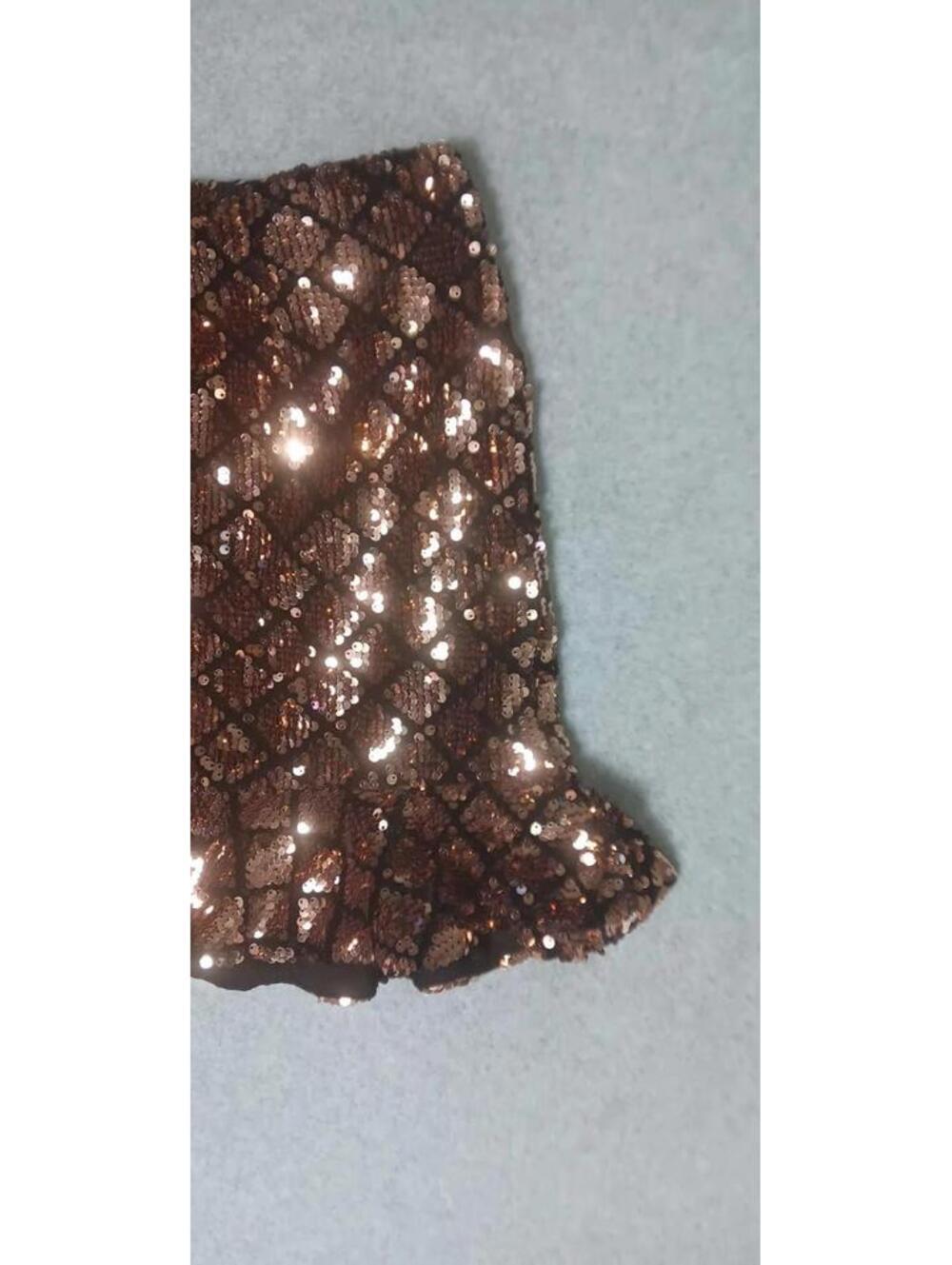 Forever 21 Sequin Mermaid Ruffled Mini Skirt Womens Size Medium Gold Diamond... - Picture 10 of 11